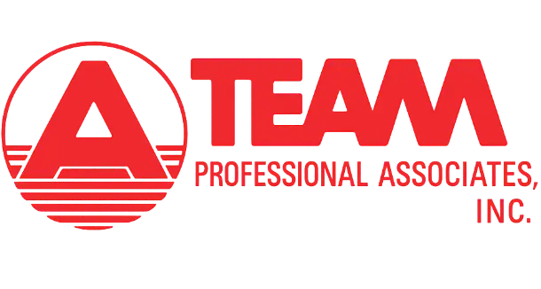 Original A Team Professional Associates logo in red, representing the company’s early branding and history.