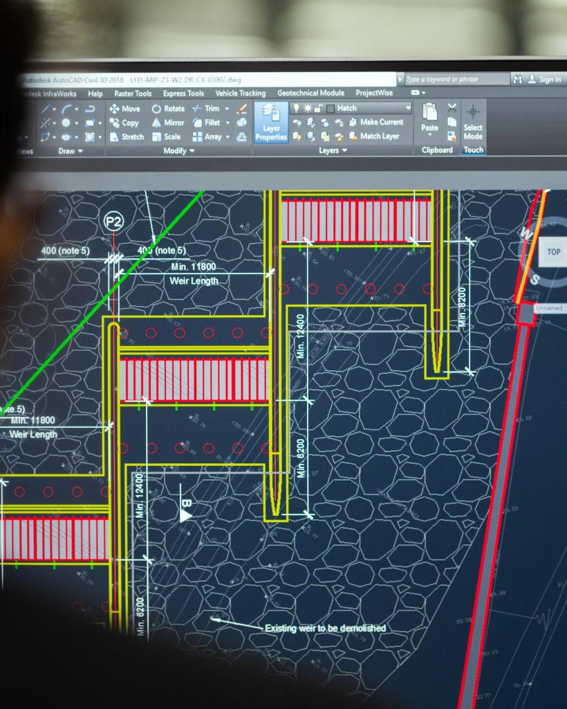 Utility design and permitting blueprint displayed in AutoCAD software — representing A Team Professional Associates’ engineering design services.